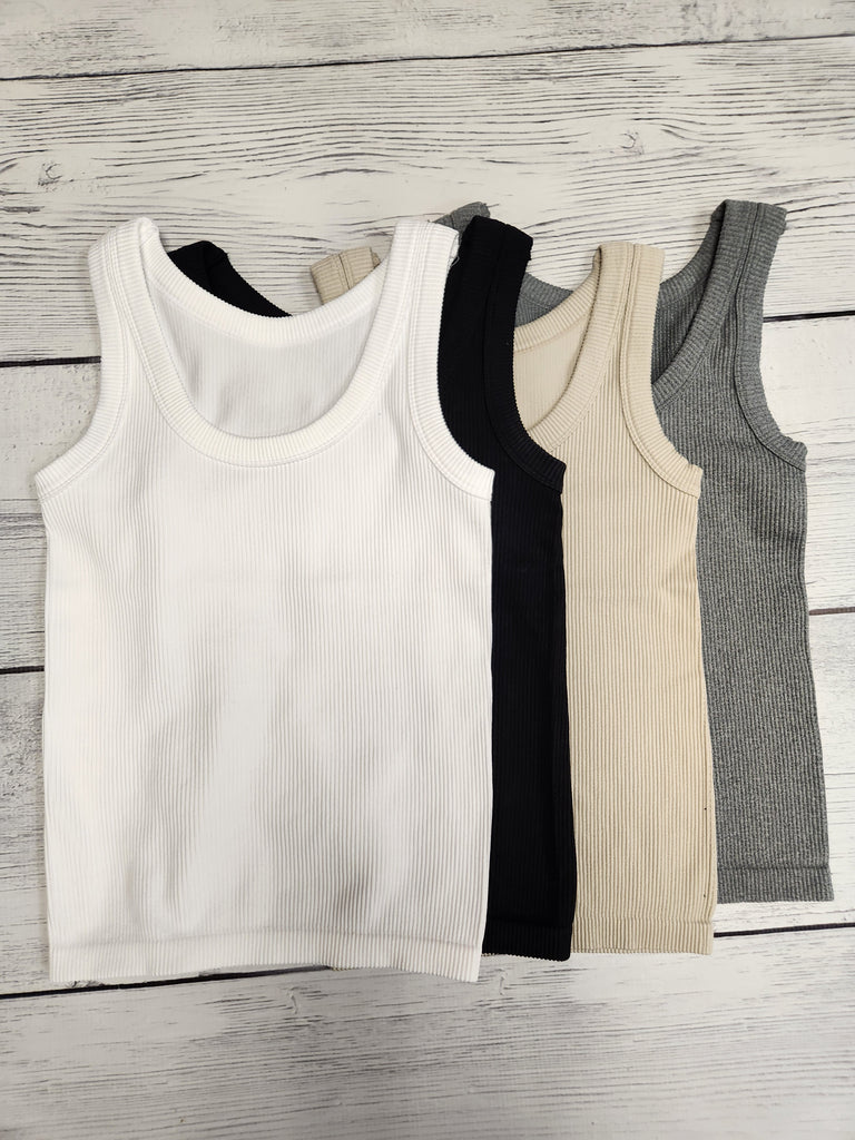 2 Way Neckline Ribbed Tank (4 colors)