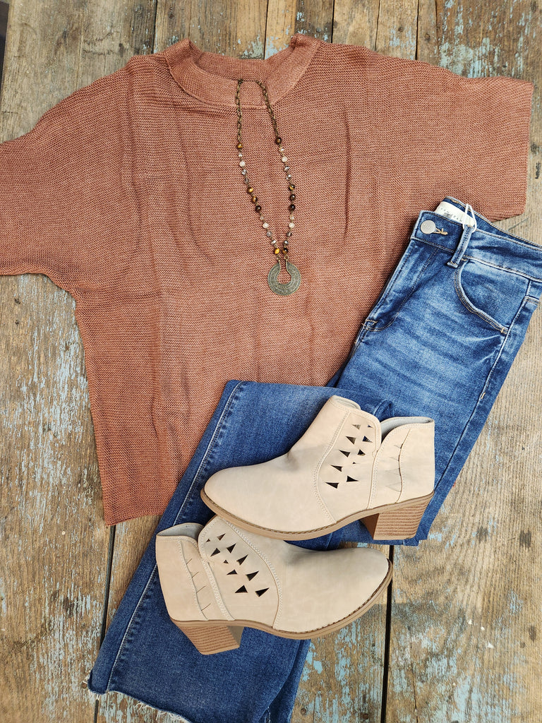 Brown High Neck Short Sleeve Sweater