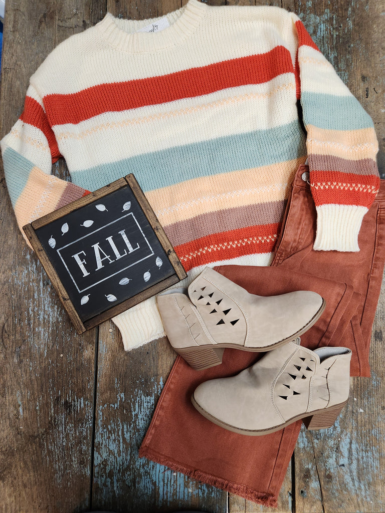 Drop-shoulder Striped Color Block Sweater