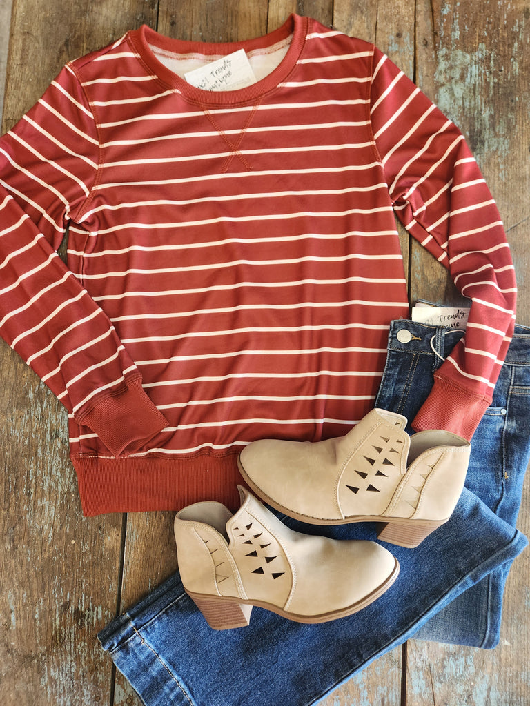 Striped Print Ribbed Long Sleeve Top