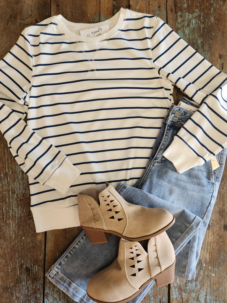 Striped Print Ribbed Long Sleeve Top