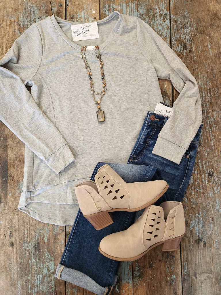 Grey French Terry Long Sleeve Top