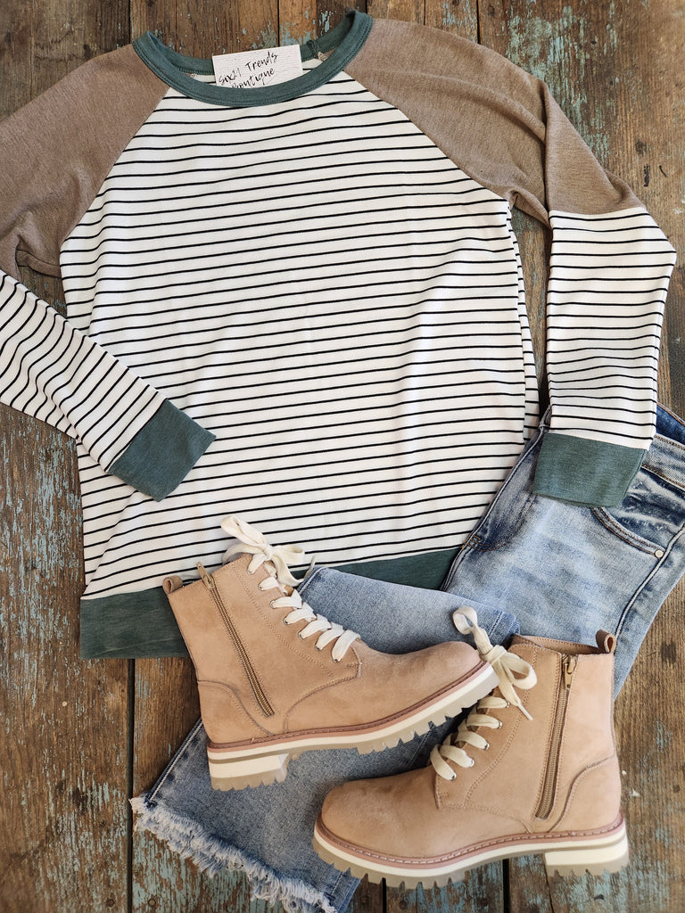 Ivory/Mocha Color Block Striped Top