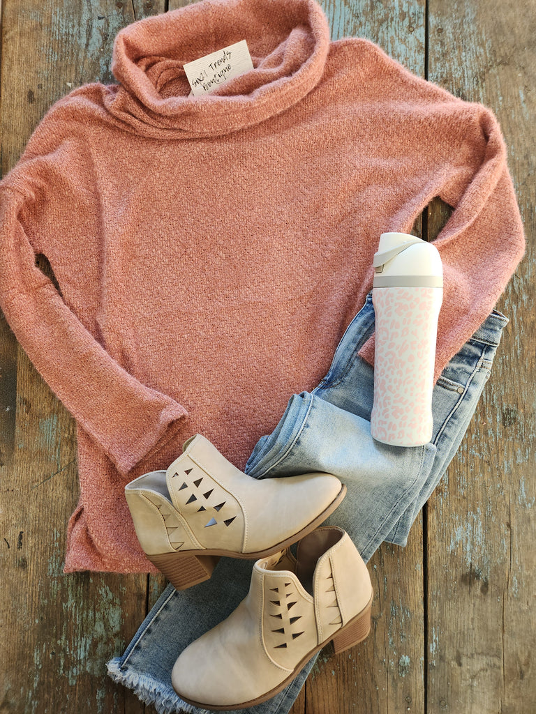 Dusty Rose Soft Brushed Sweater Knit Tunic Top