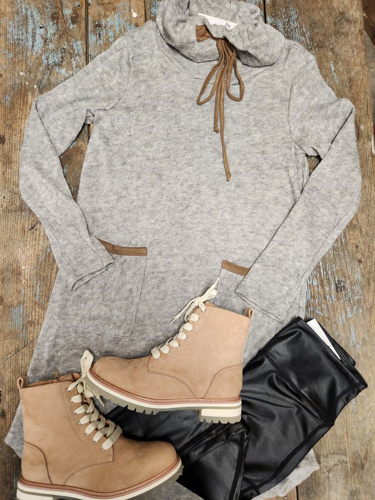 Grey High Neck Sweater Tunic Dress