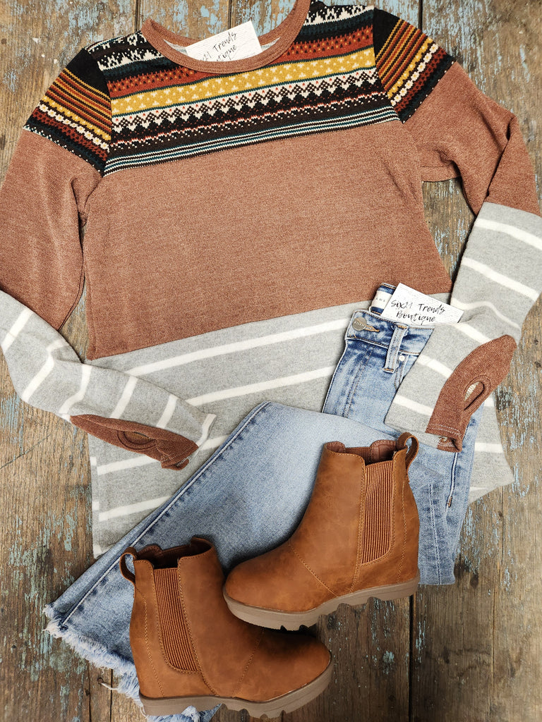 Camel Striped Top