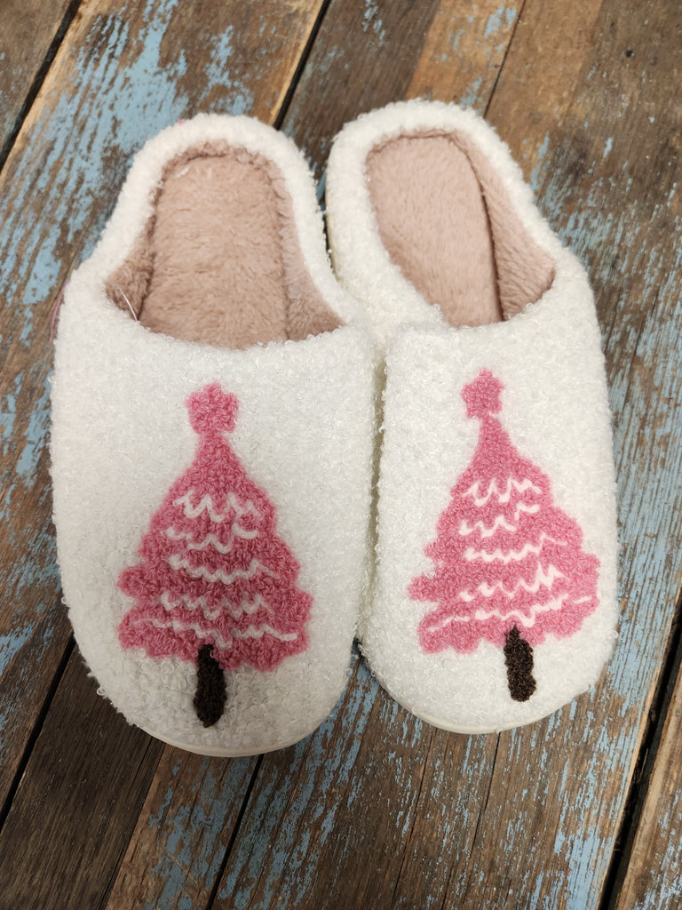 Pink Christmas Tree Slippers