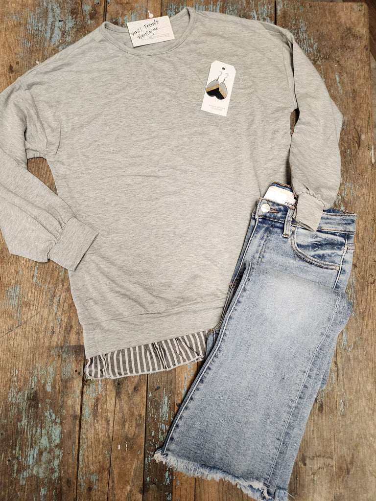 DOORBUSTER Grey French Terry Pullover Top