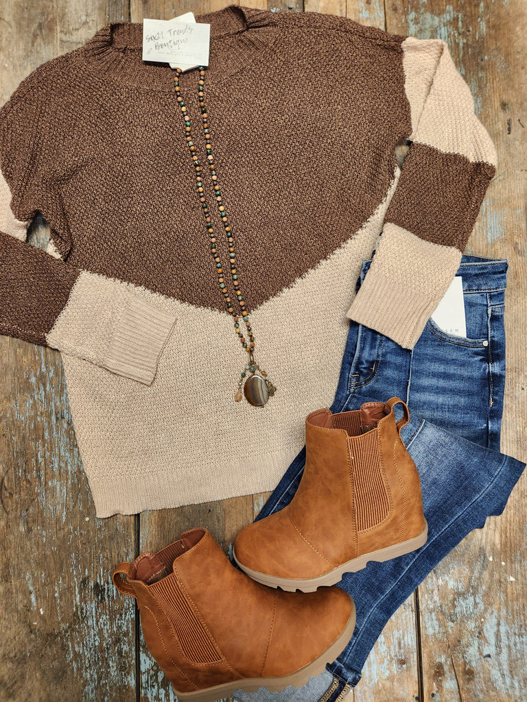 Mocha Color Block Long Sleeve Top