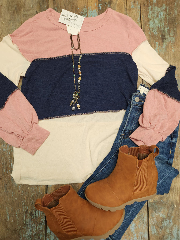 Navy Color Block round neck top