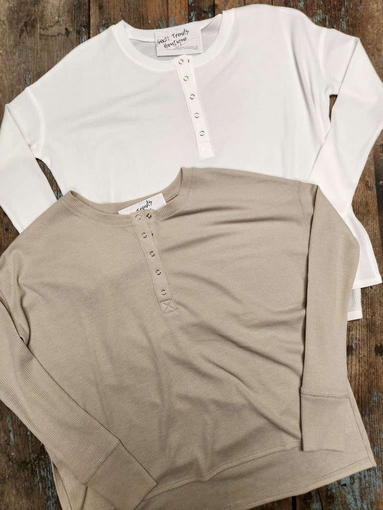 Waffle Thumb Hole Cuffs Henley Longsleeve Tee