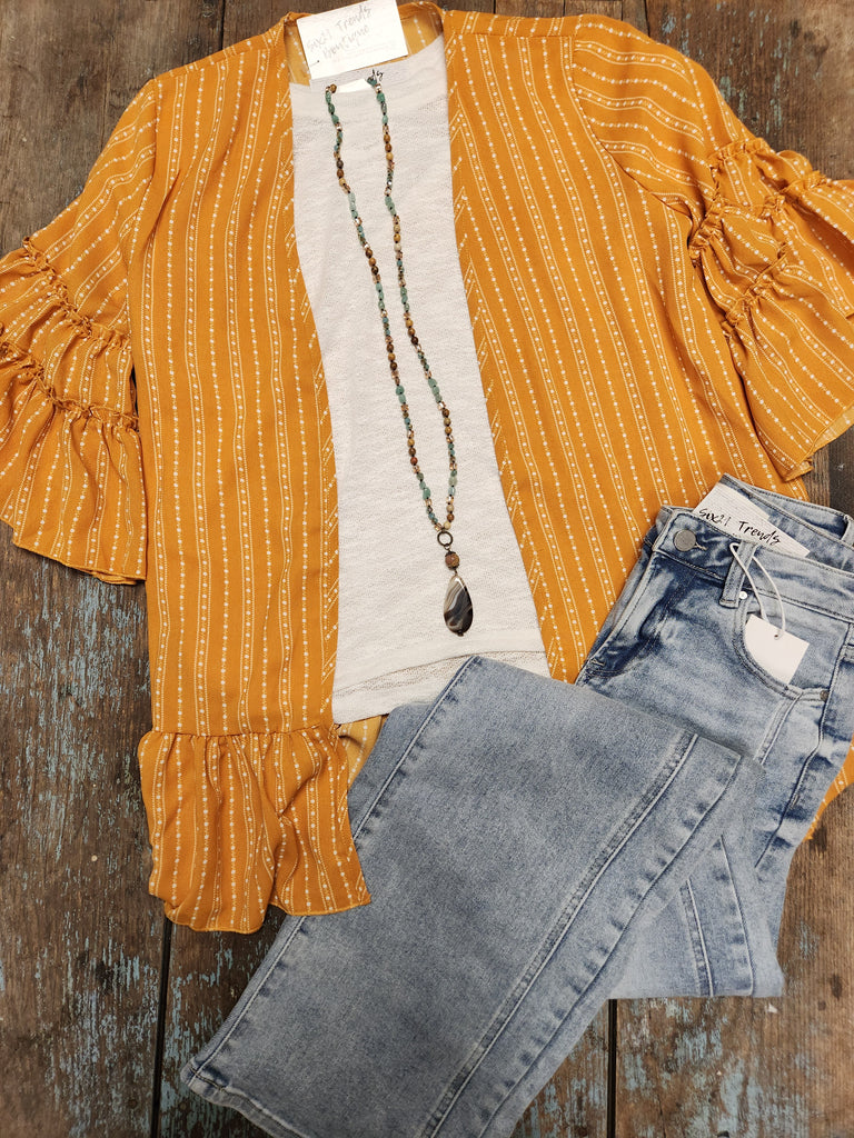 Mustard three-quarter bell sleeve cardigan