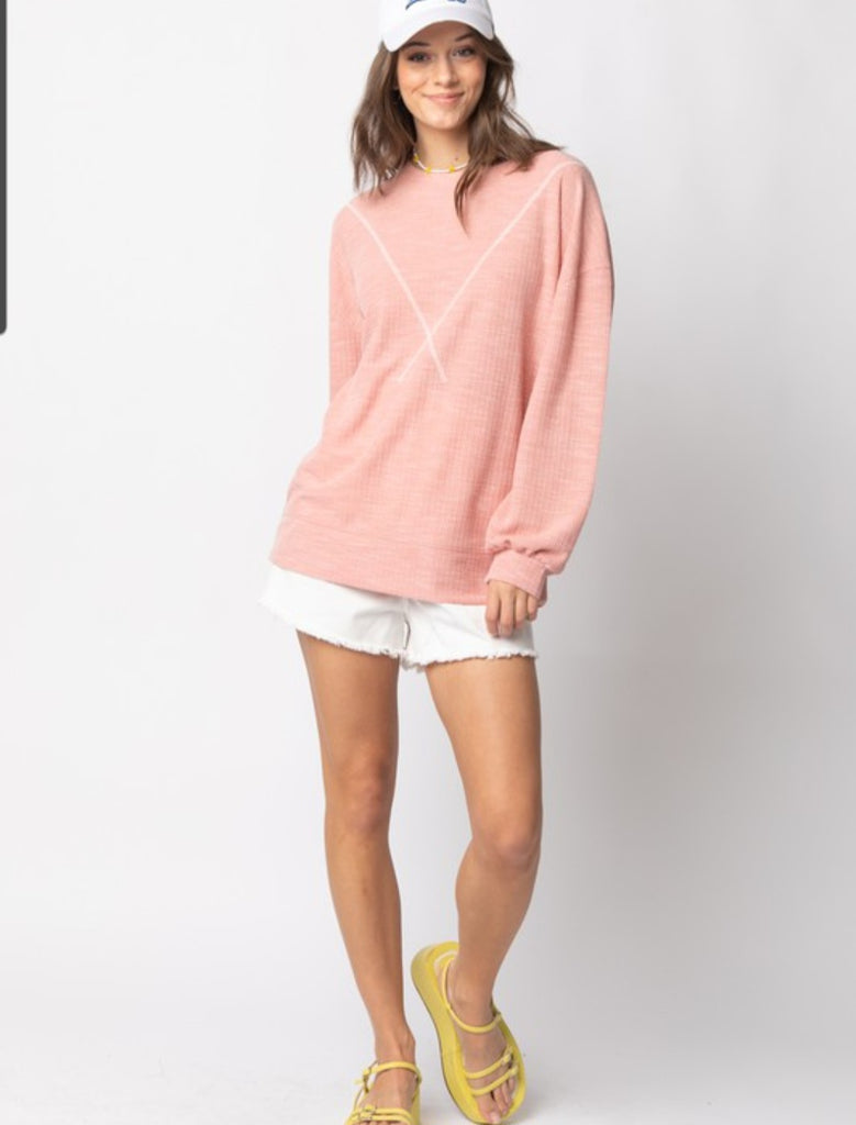 Long Sleeve Ribbed Knit V Stitch Top (2 colors)