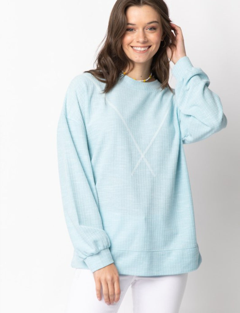 Long Sleeve Ribbed Knit V Stitch Top (2 colors)