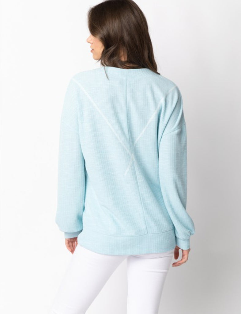 Long Sleeve Ribbed Knit V Stitch Top (2 colors)