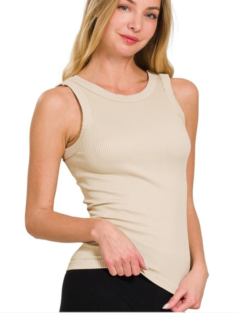 2 Way Neckline Ribbed Tank (4 colors)