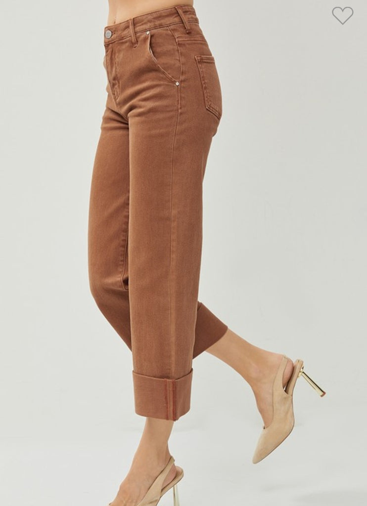 Risen Espresso High Rise Wide Leg Cuffed Pants