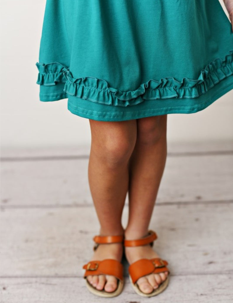 Kids Teal Ruffle Button Dress