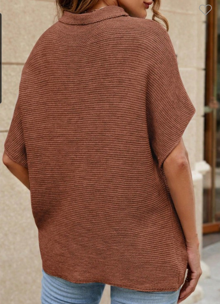 Brown High Neck Short Sleeve Sweater