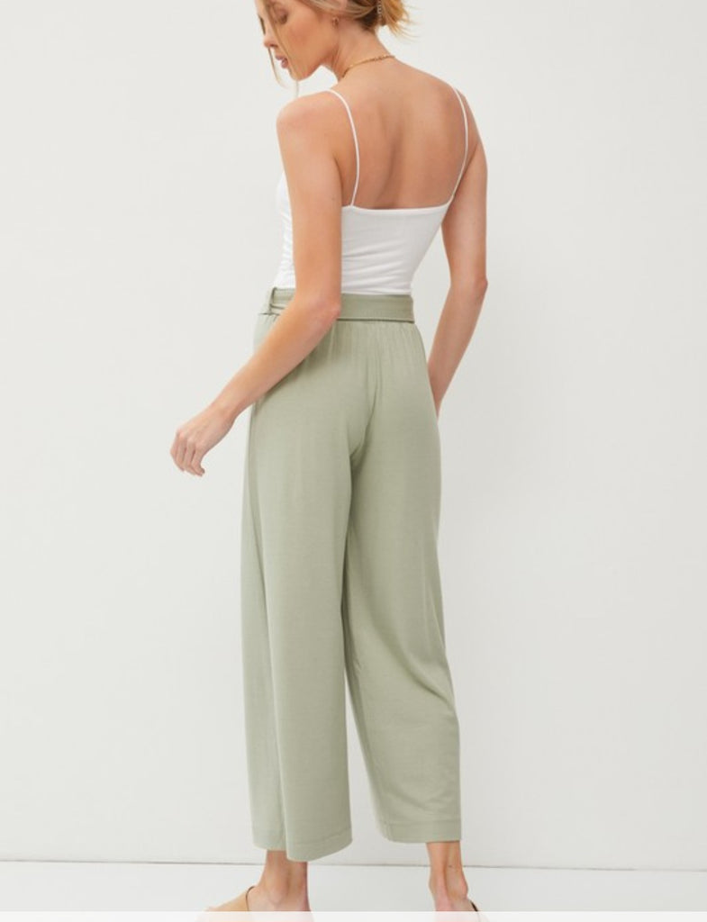 Sage Bow Stretch Crop Wide Leg Pants