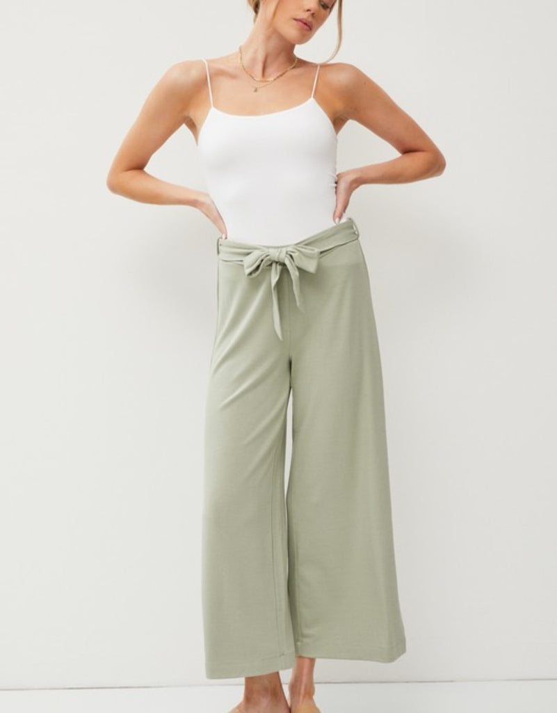 Sage Bow Stretch Crop Wide Leg Pants