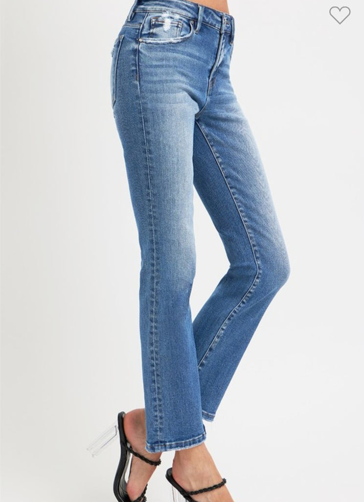 Risen Mid Rise Ankle Straight Jeans