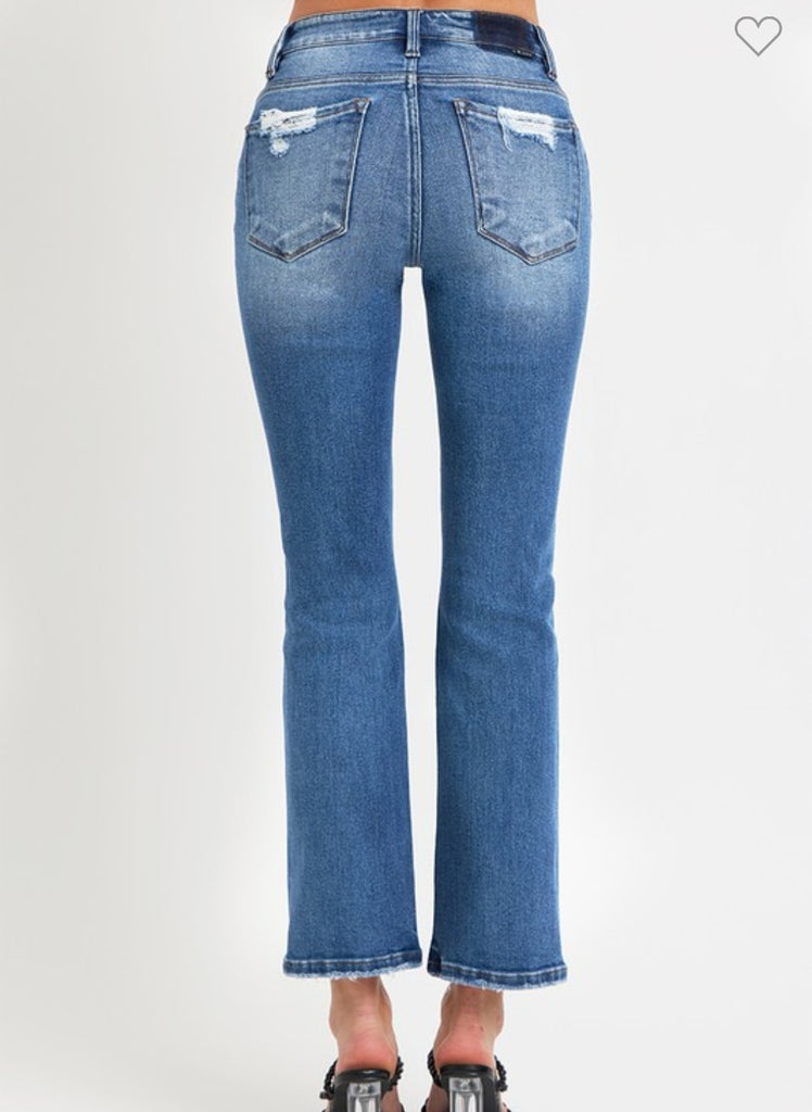 Risen Mid Rise Ankle Straight Jeans