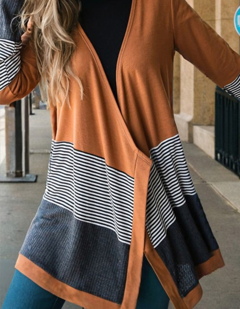 Colorblock Striped Open Cardigan