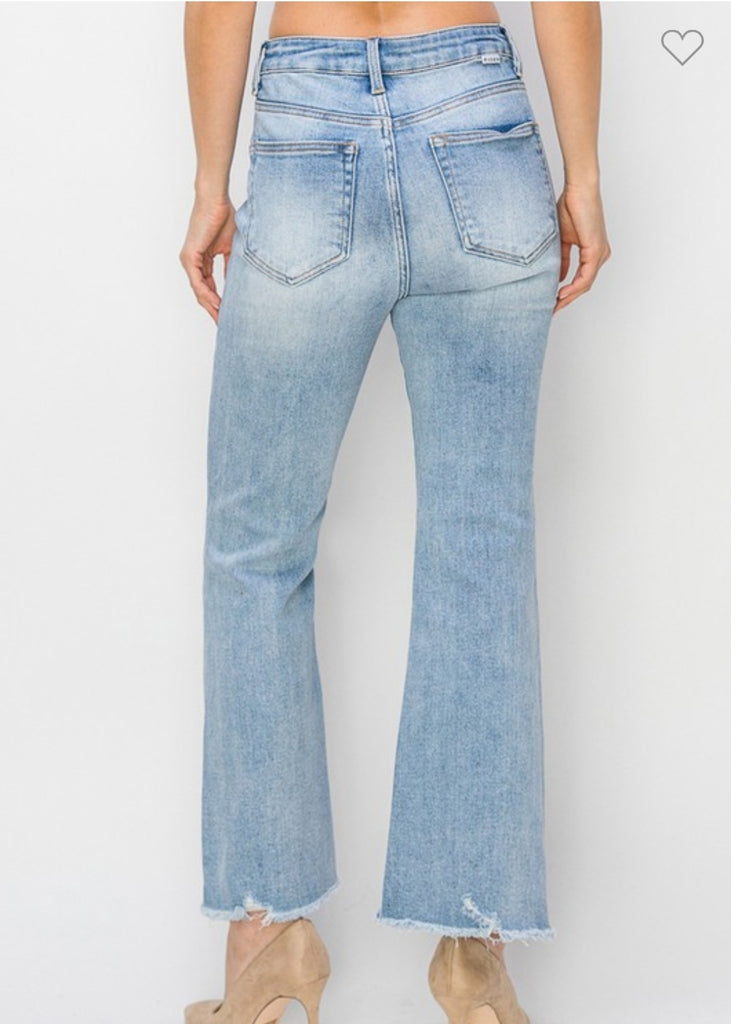 Risen High Rise Crop Flare Side Step Jeans (Light)