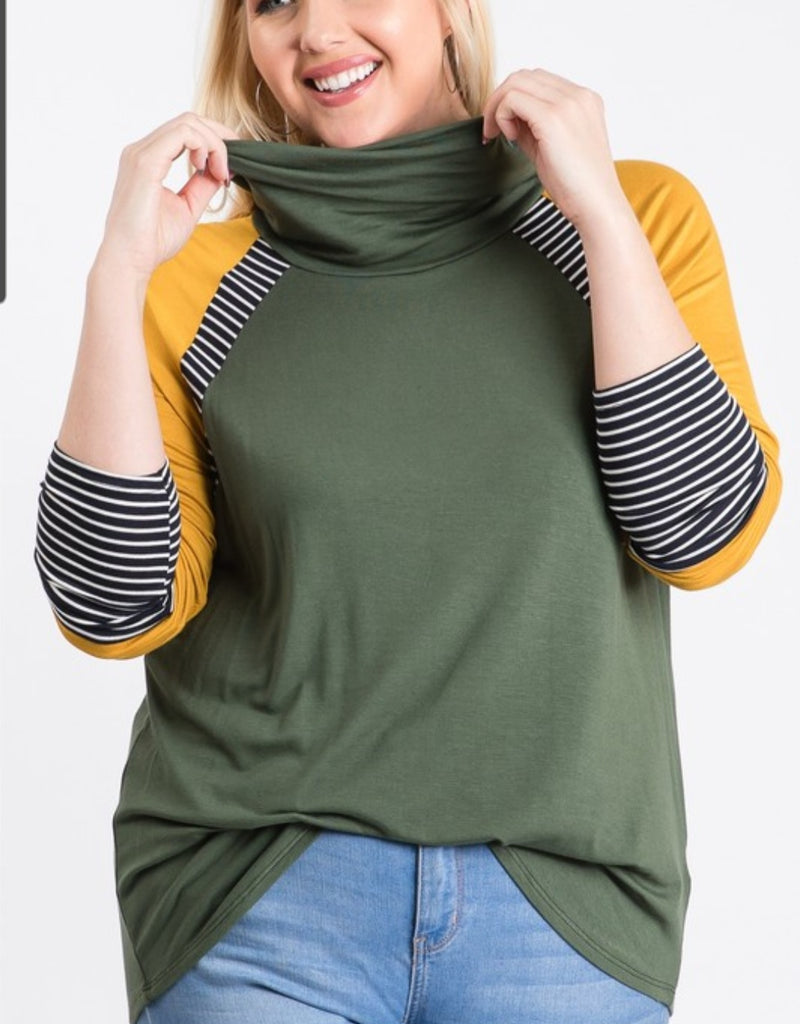 Curvy Olive Raglan Long Sleeve Top