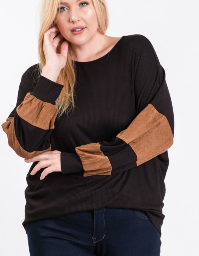 Curvy Black Dolman Sleeve Top