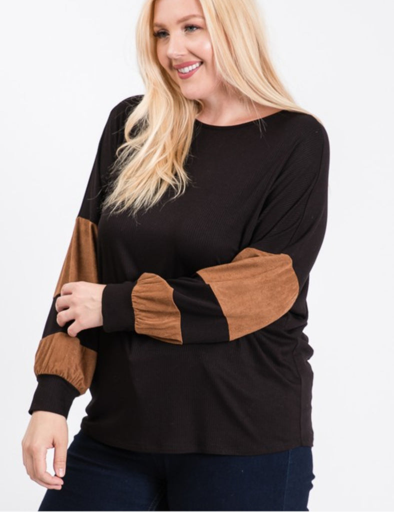 Curvy Black Dolman Sleeve Top