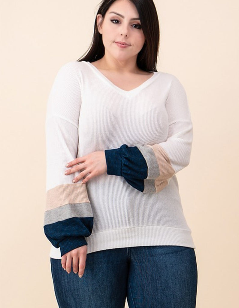 Curvy Brushed Ribbed V-Neck Top