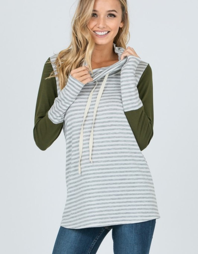 Olive High Neck Long Sleeve Top