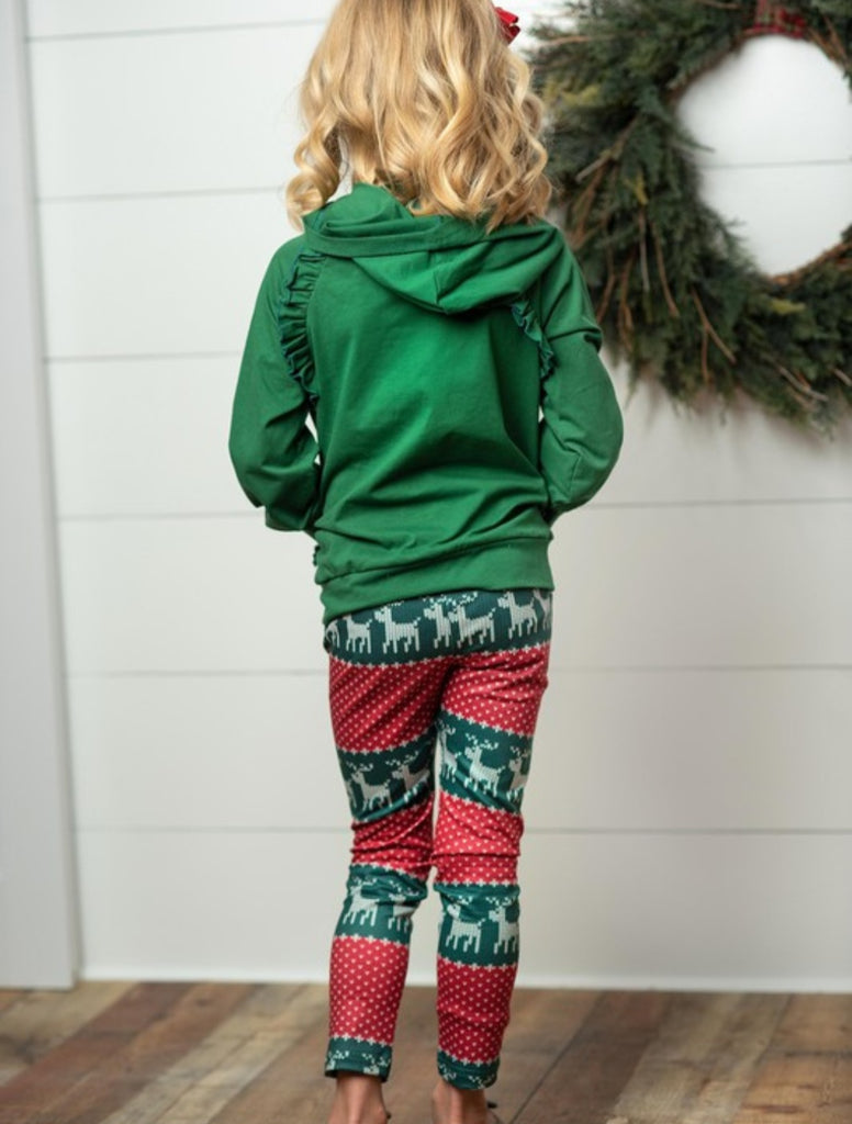 Girl's Reindeer Ruffle Hoodie &  Leggings Set