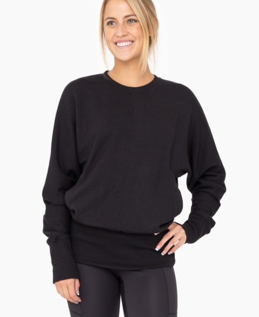 Black Brushed Dolman Sleeve Crew Neck