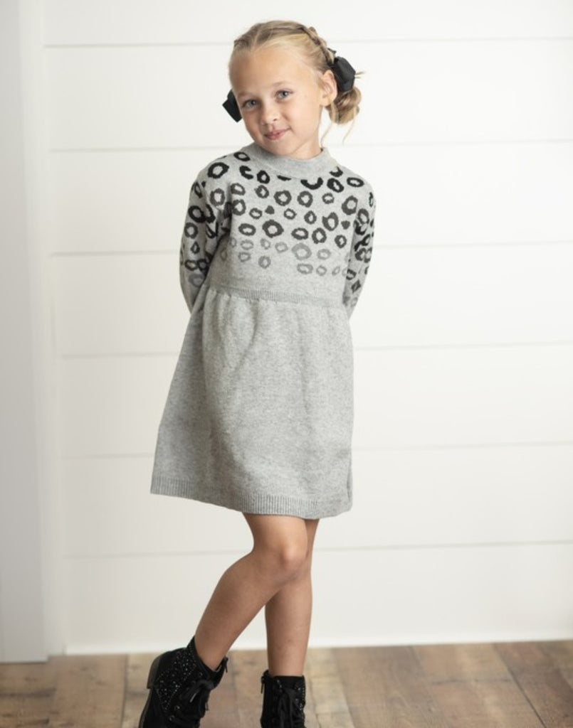 Gray Leopard Print Sweater Dress