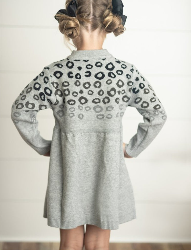 Gray Leopard Print Sweater Dress