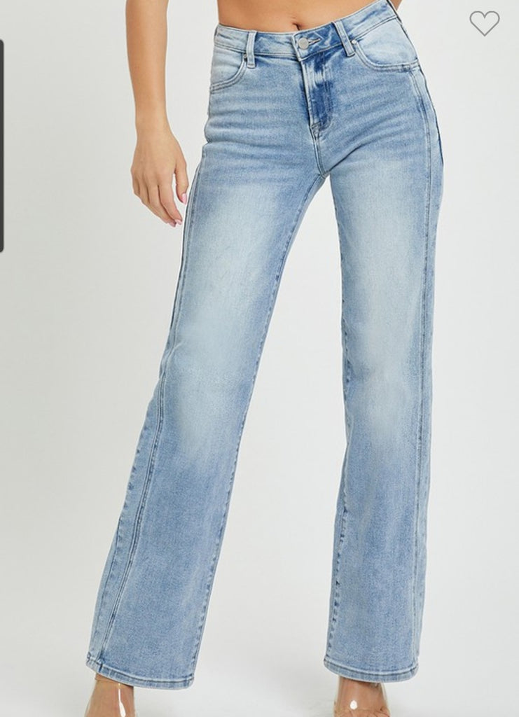 Risen Mid Rise Straight Jeans