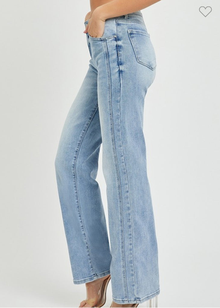 Risen Mid Rise Straight Jeans