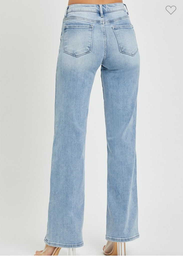 Risen Mid Rise Straight Jeans