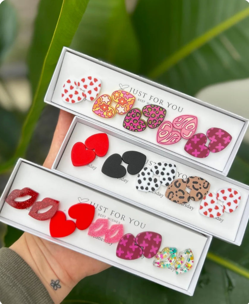 Box of Valentine Stud Earrings 5 pair (3 styles)