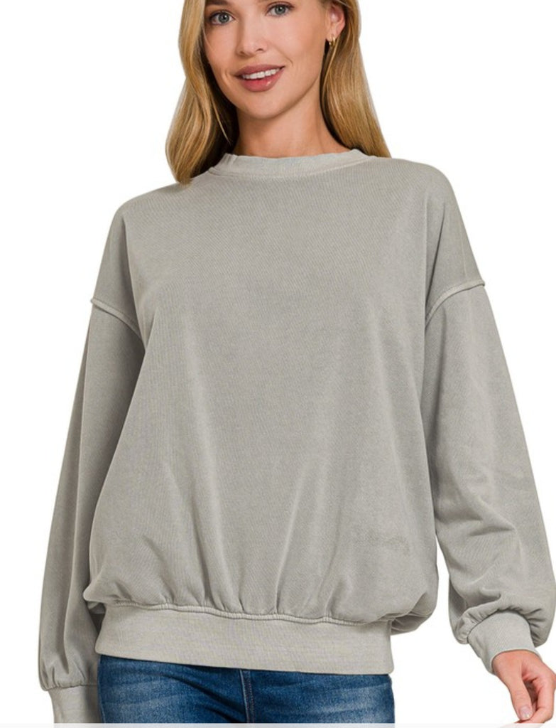 Soft Fleece Pigment Dyed Round Neck Sweatshirt (Sleet)