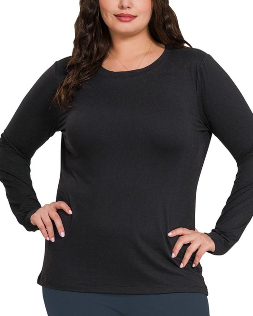 Curvy Brushed Microfiber Long Sleeve Round Neck (2 colors)