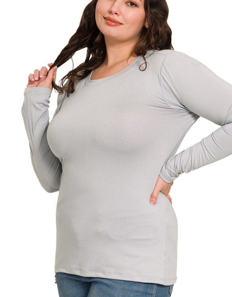 Curvy Brushed Microfiber Long Sleeve Round Neck (2 colors)