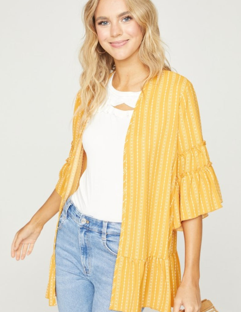 Mustard three-quarter bell sleeve cardigan