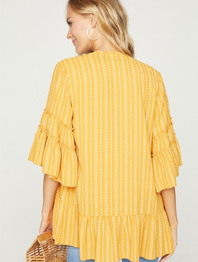 Mustard three-quarter bell sleeve cardigan