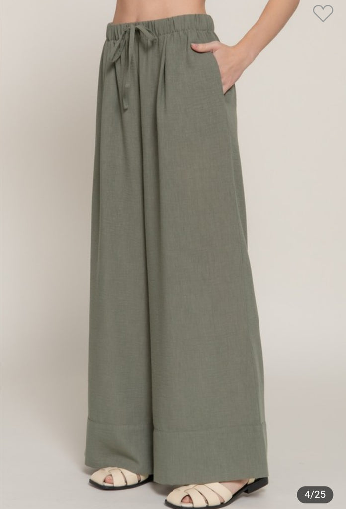 Olive Linen Palazoo Pants