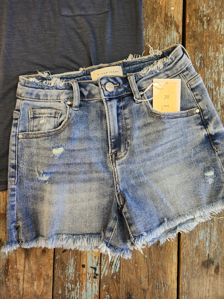 Risen Mid-Rise Distressed Shorts