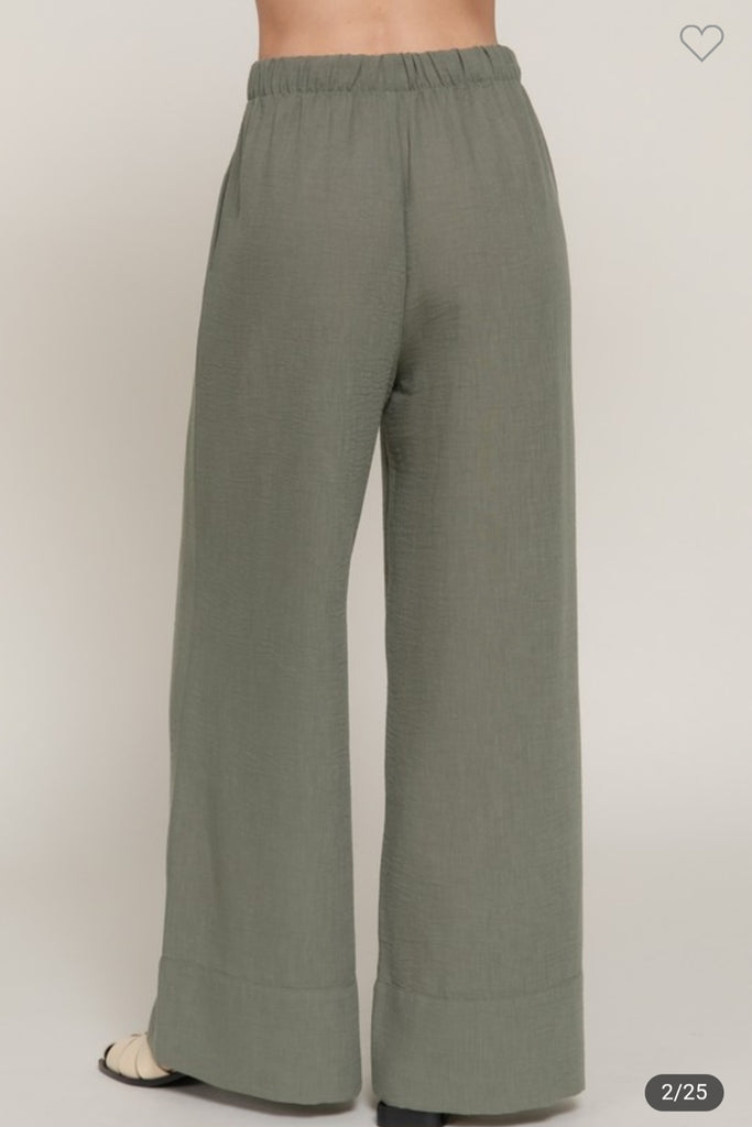 Olive Linen Palazoo Pants